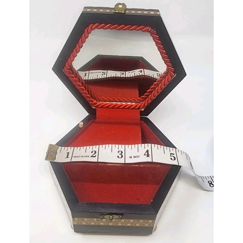 Handmade Music Jewelry Box Wood‎ Inlay Taracea Marquetry Hexagon Shape Spain